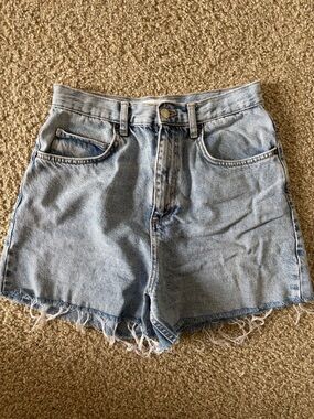 Topshop Light Blue Frayed Hem High-Rise Denim Shorts